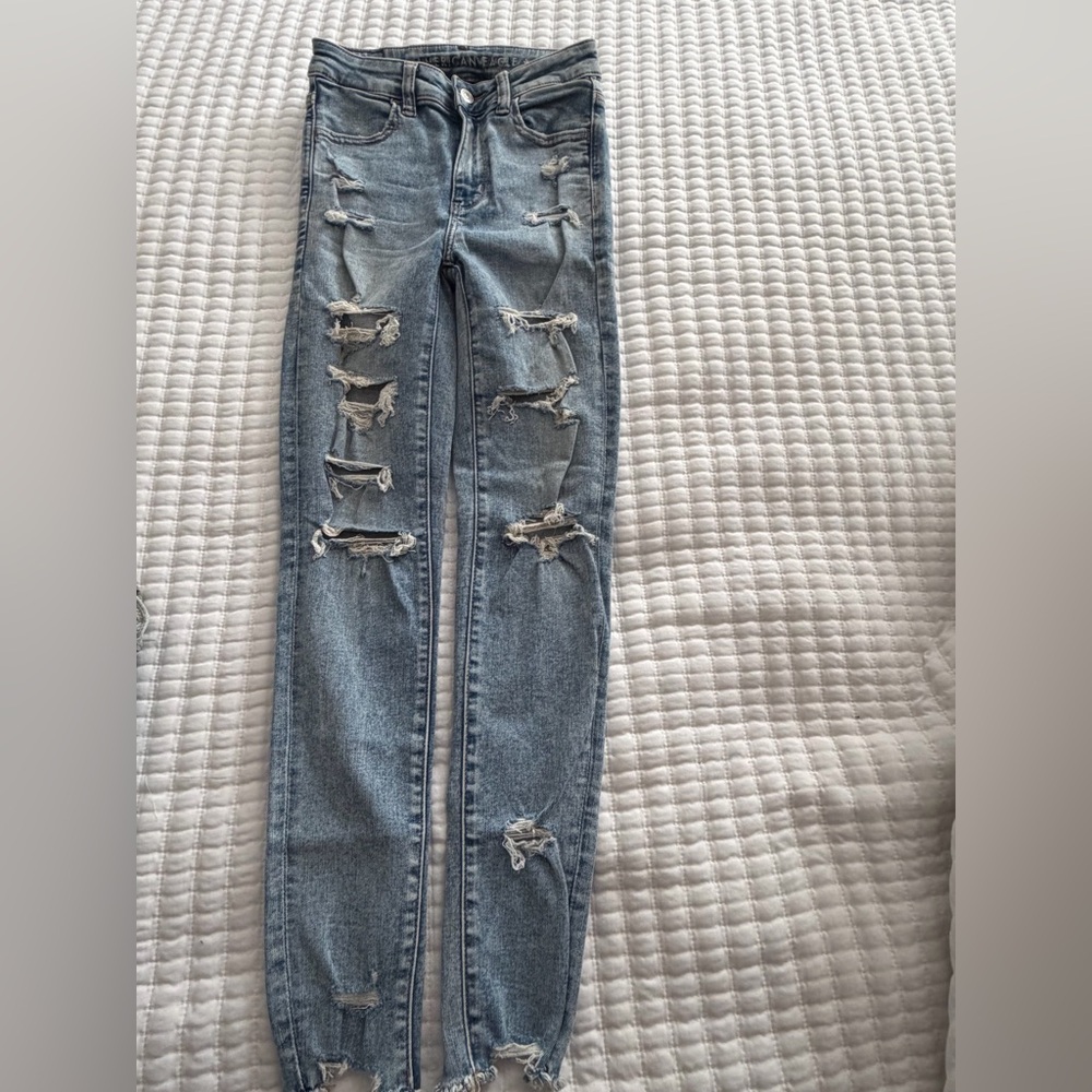 American Eagle Outfitters Light Blue Ripped Skinny Jeans